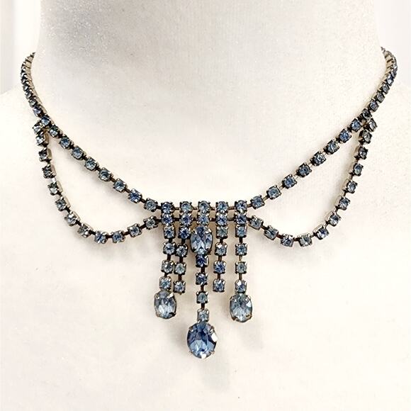 1950s Blue Crystal Swag Necklace – Promcore / Bridal - Picture 2 of 6